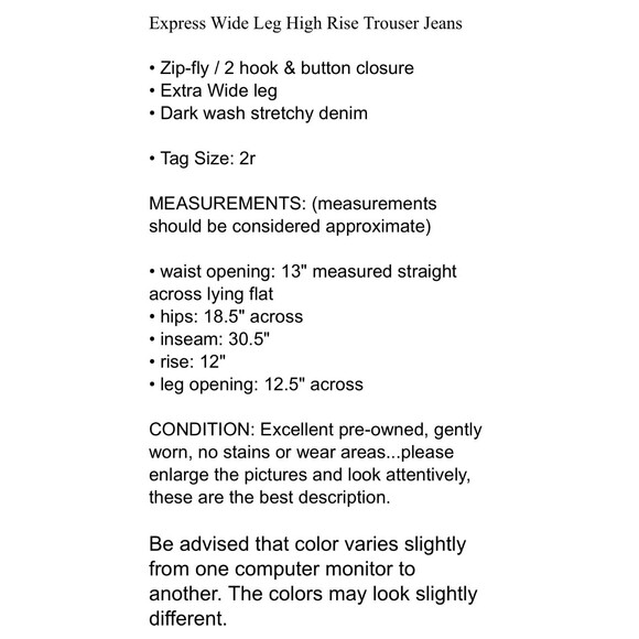 Express Wide Leg Super High Rise Jeans Women's Size 2r - No Belt - Retro 70s - Picture 11 of 13